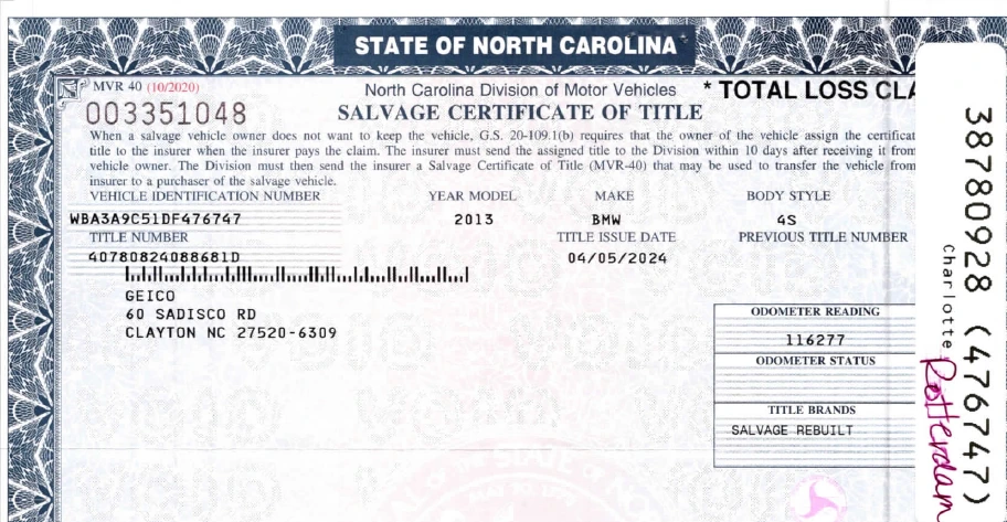 salvage title - коли от америка